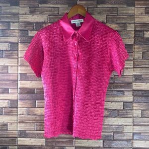 EUC Vintage Donna Toran Medium Hot Pink Button Down  Top